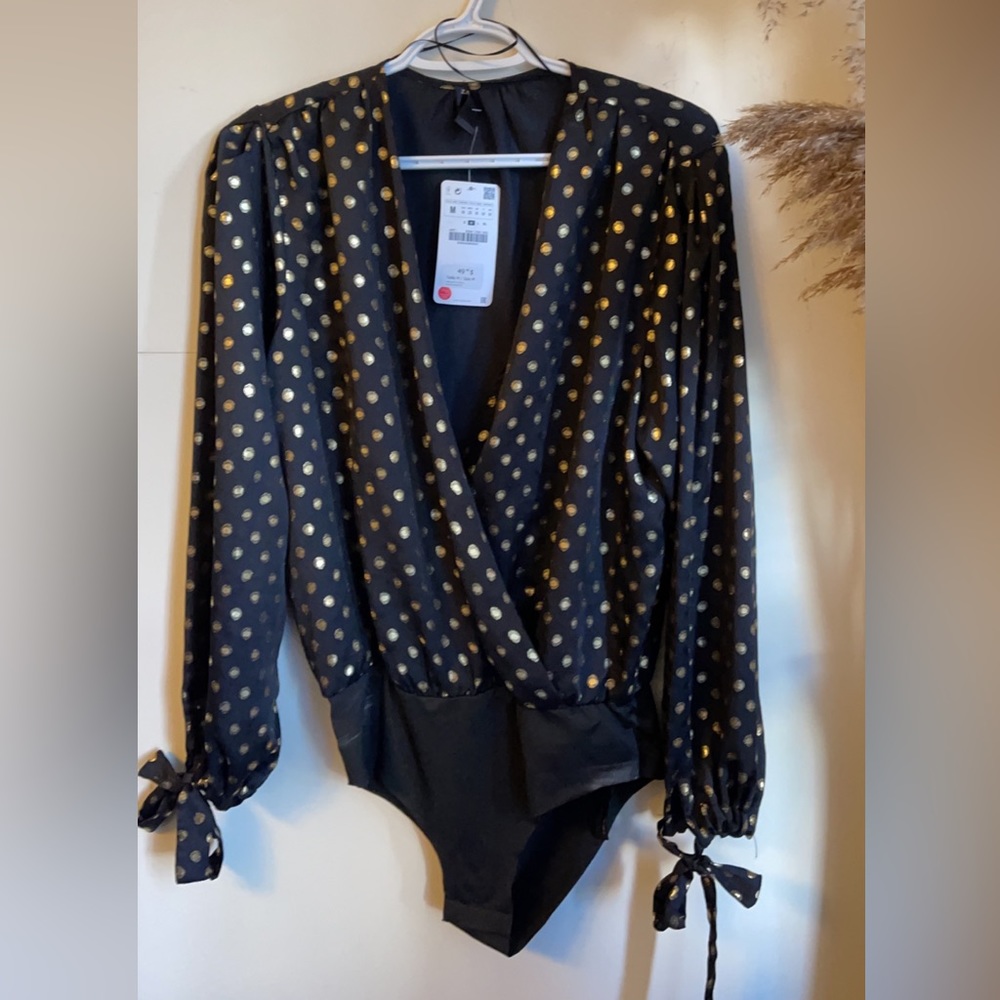 Zara Black Bodysuit with Gold Polka Dots